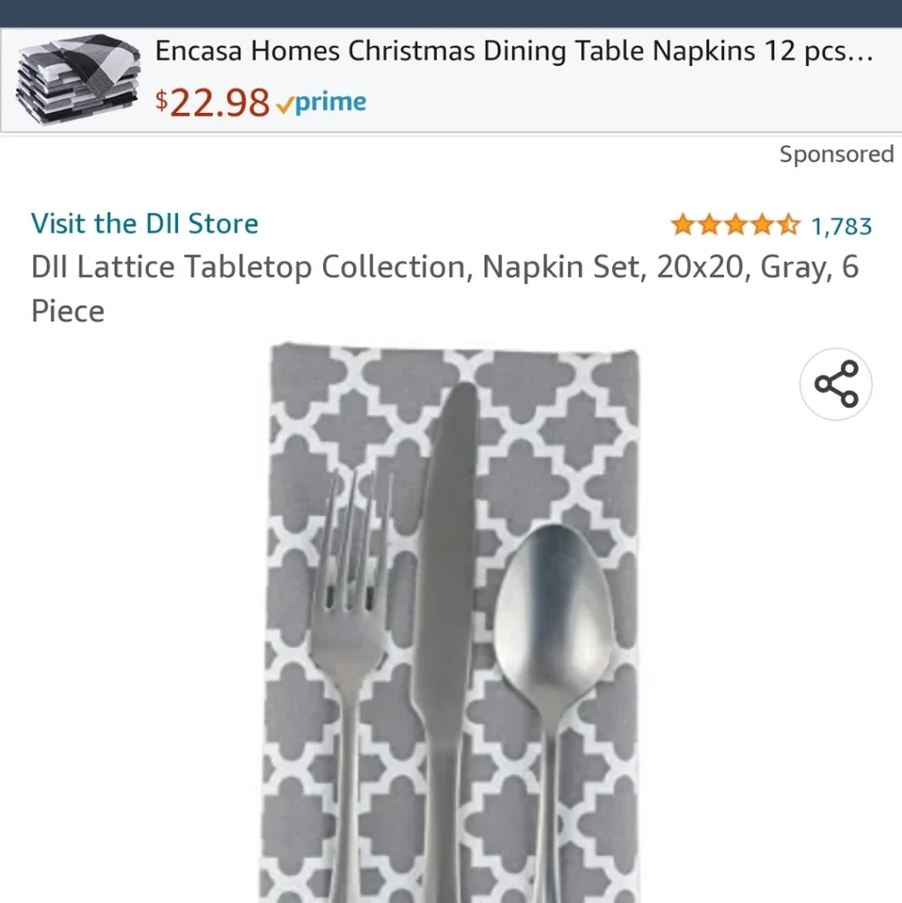 Tabletop collection set of 6 napkins in gray and white geometric 20×20 N…